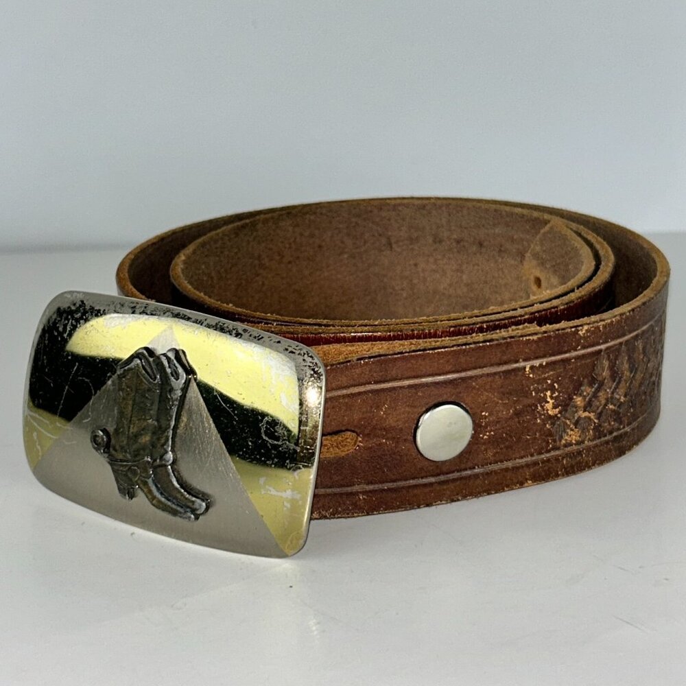Brown Leather Belt with Silver Buckle